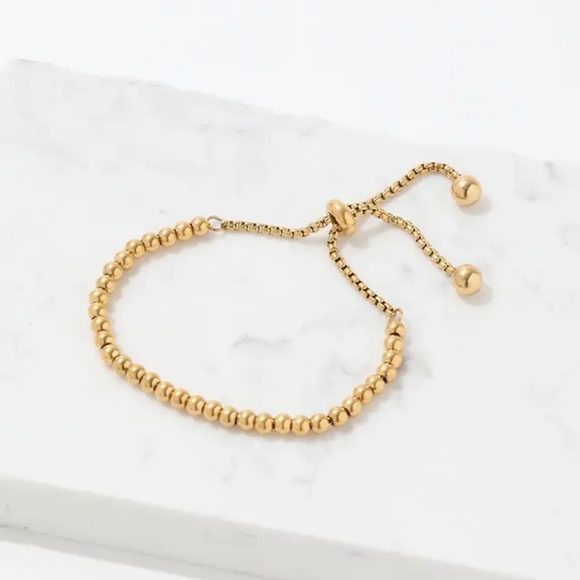 Gold Plated Bead Adjustable Bracelet. Non Tarnish and Waterproof - Picture 3 of 6